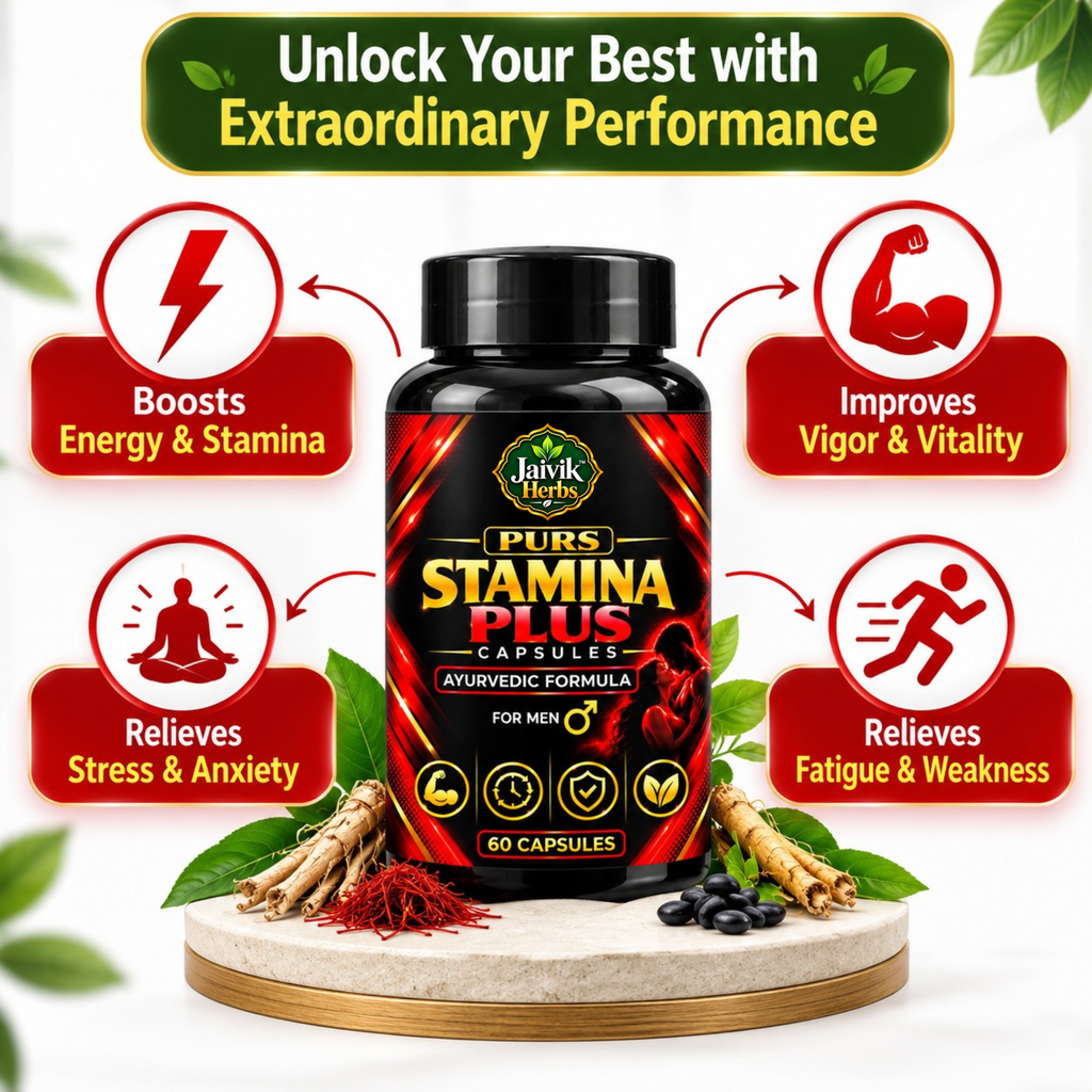 Jaivik Herbs Purs Stamina Plus Capsules – 60 Capsules | Ayurvedic Herbal Formula for Men