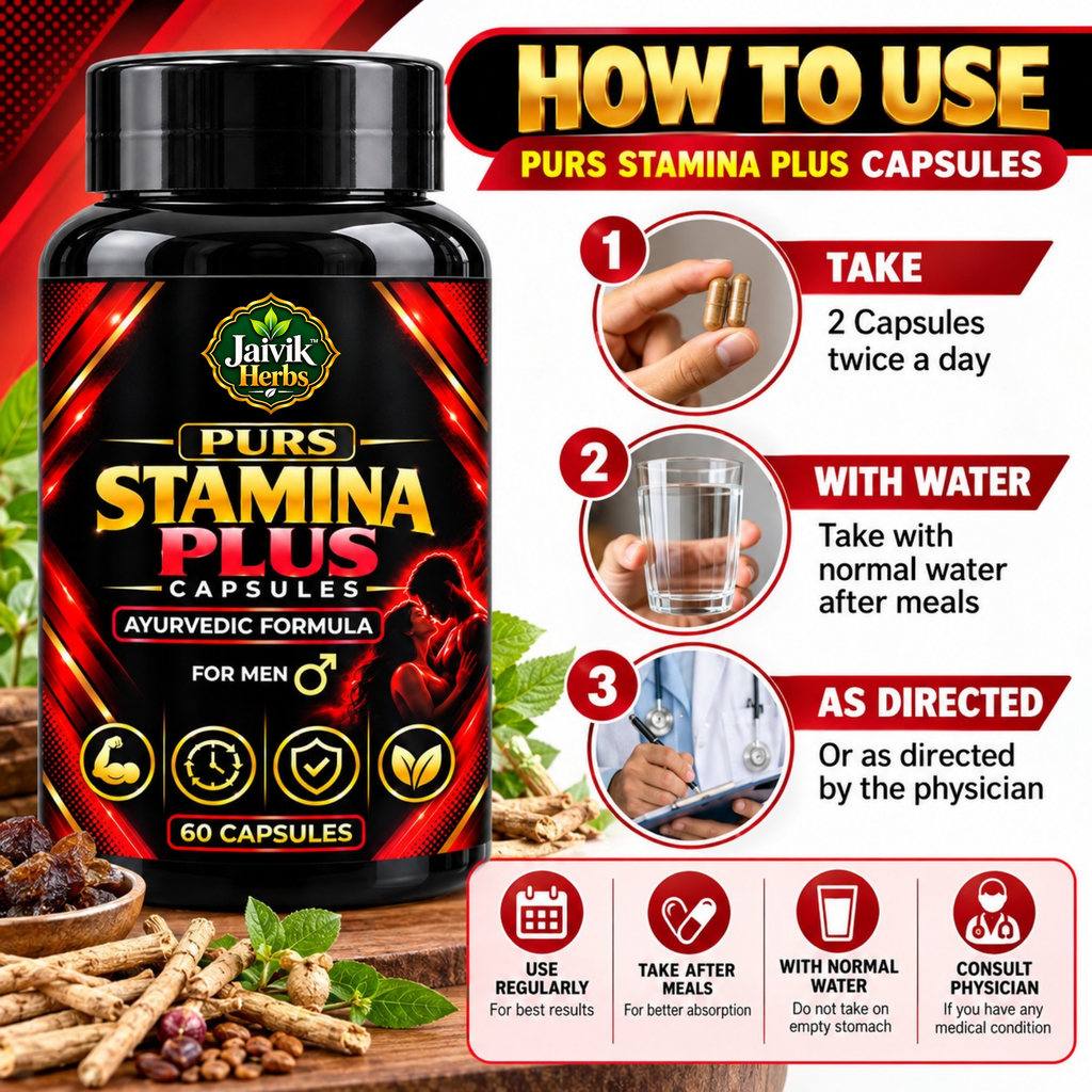 Jaivik Herbs Purs Stamina Plus Capsules – 60 Capsules | Ayurvedic Herbal Formula for Men
